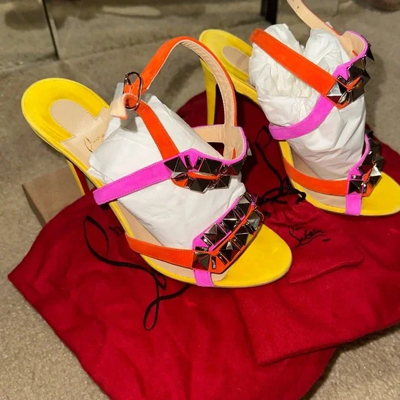 Christian Louboutin Suede Calfskin Studded Galerietta 100 heel Multicolor - Picture 2 of 10